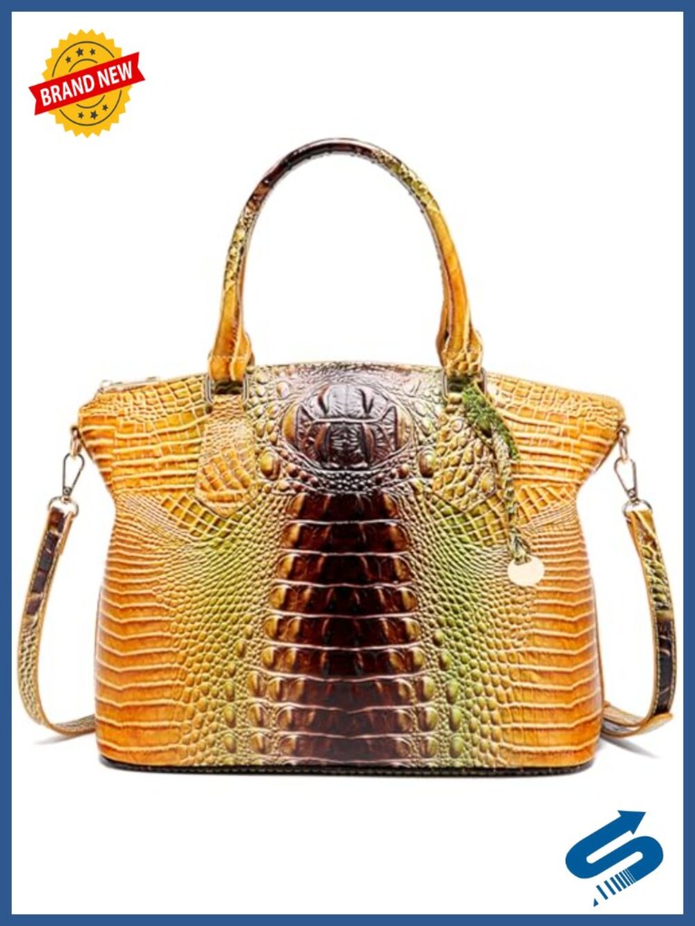 Vegan Leather Crocodile Satchel Purse Adjustable Strap Large Tote Women